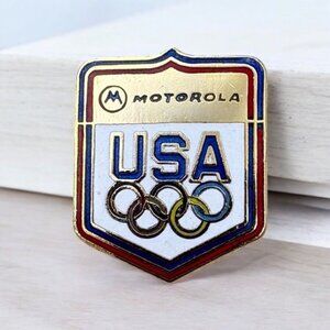 Vintage Motorola USA Olympics Lapel Pin Badge 1988 Gold Tone Shield